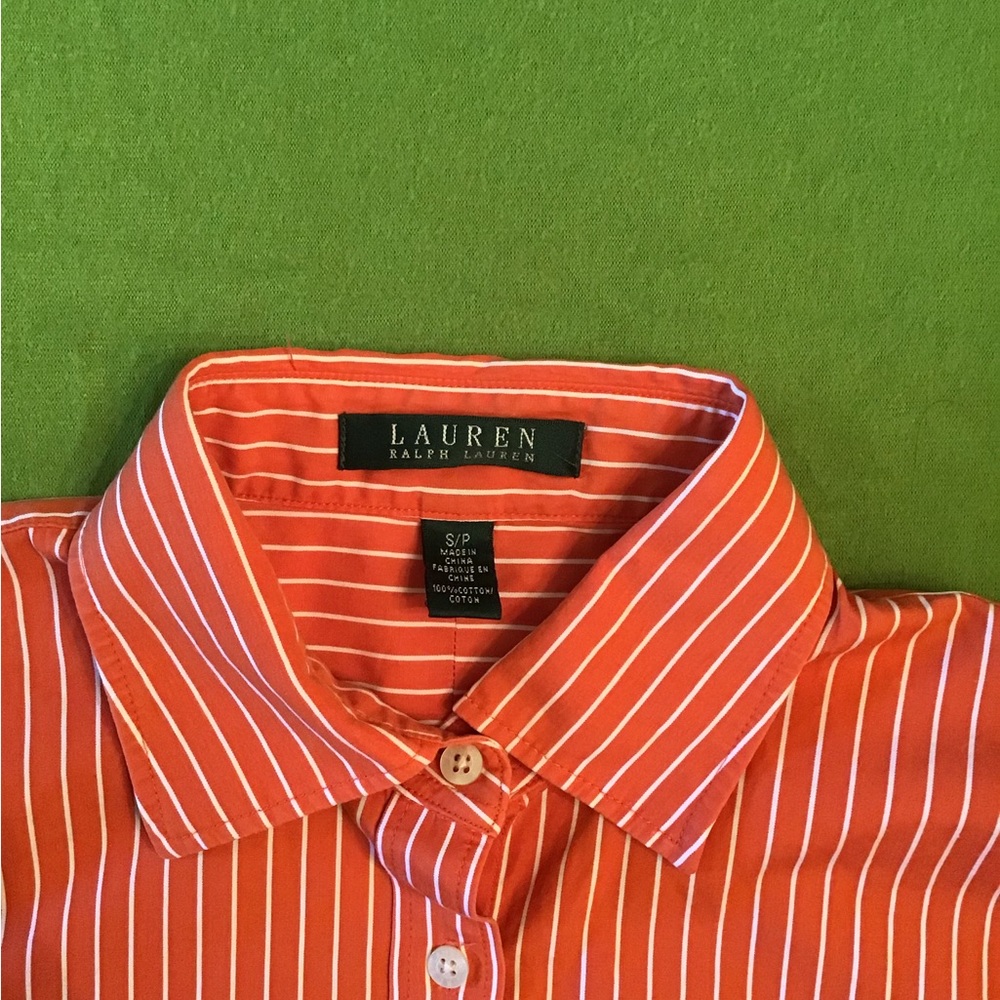 Lauren Ralph Lauren Orange and White Striped Button-Up Shirt Size Small - Picture 3 of 5